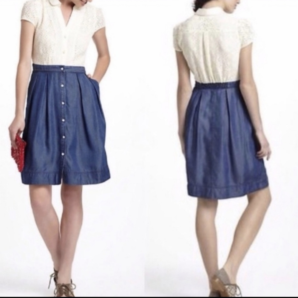 Anthropologie HD in Paris Lace and Chambray Dress